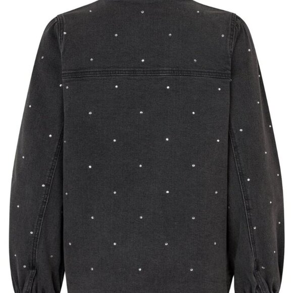 NEW CRAS Helenacras Washed Black Denim Rhinestone Button Jean Shirt Size 6 - Picture 2 of 5